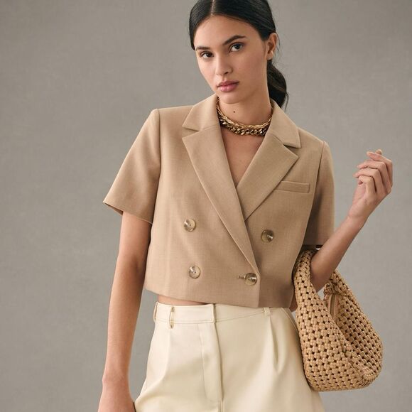 Anthropologie Maeve Cropped Short Sleeve Blazer 6 - Picture 1 of 7